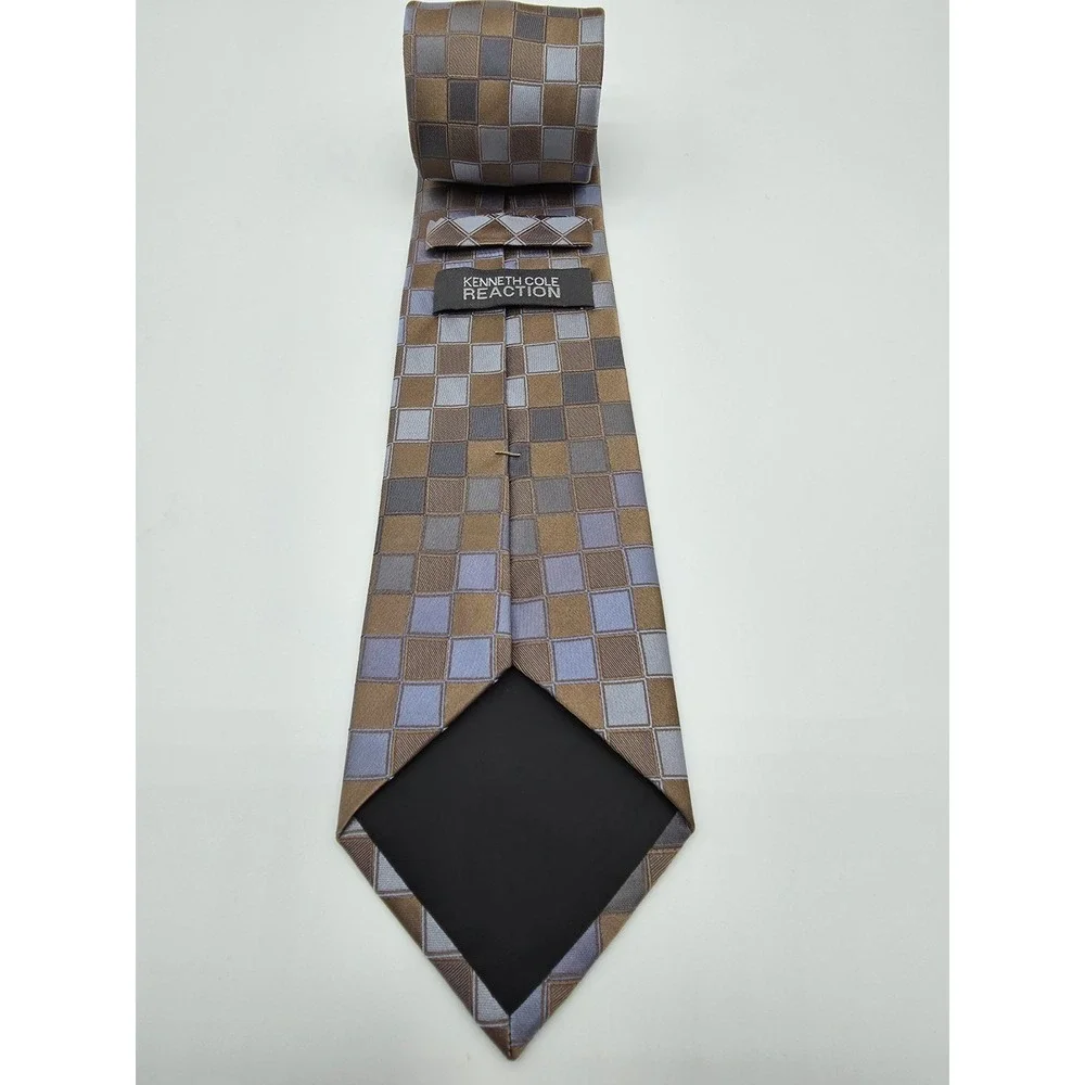 Kenneth Cole Reaction Brown Blue Geometric Fluorescent Pattern Tie 57
